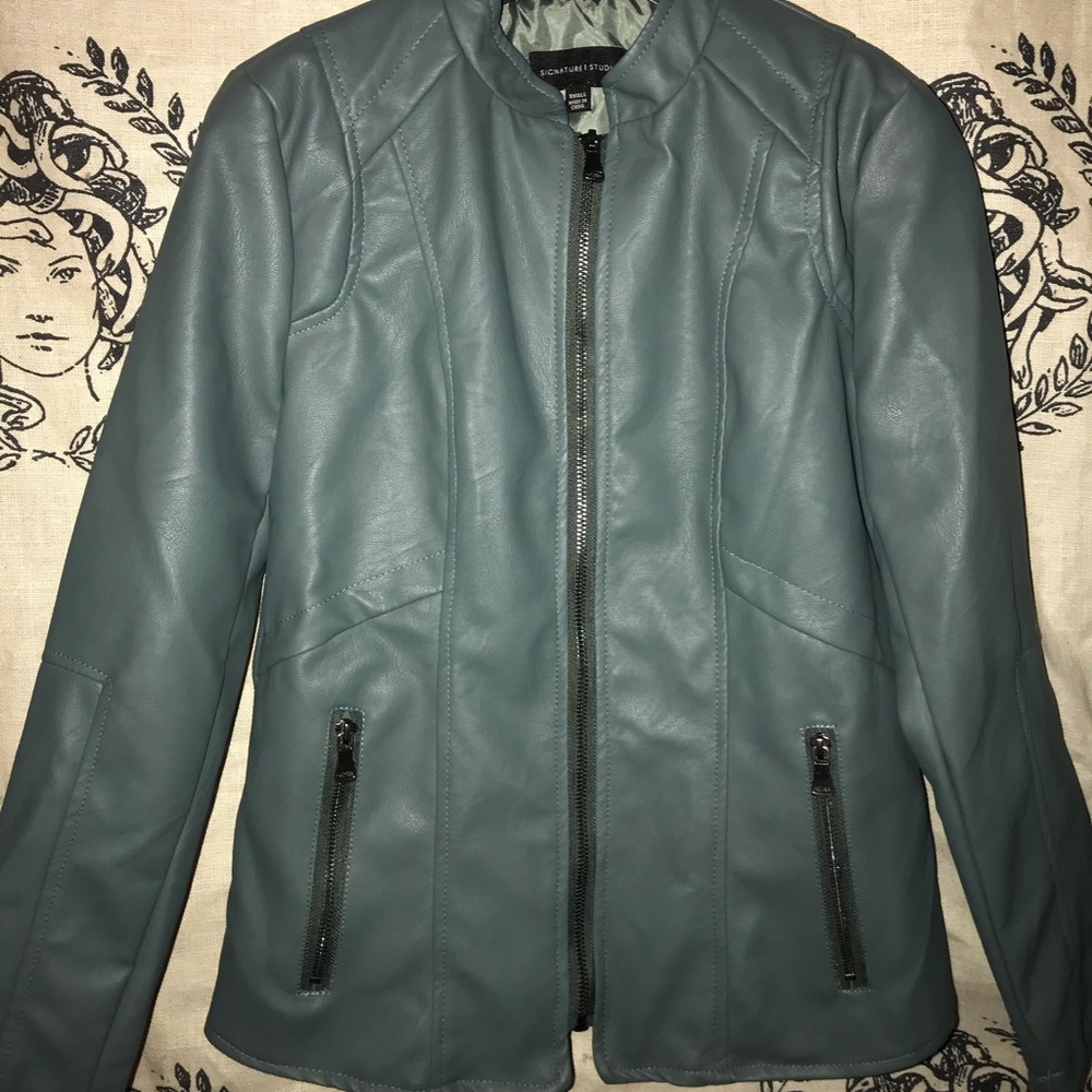 Seafoam Green Leather Moto Jacket